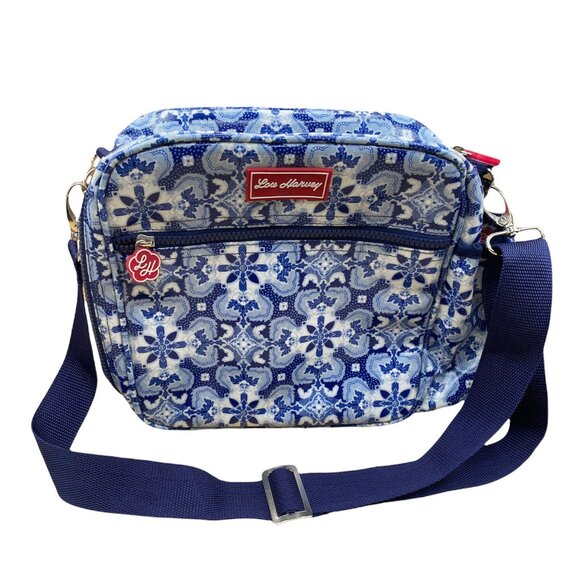 Lou Harvey Multi-Function Lunch Travel Diaper Bag Blue Floral Indigo Pattern - Picture 2 of 10